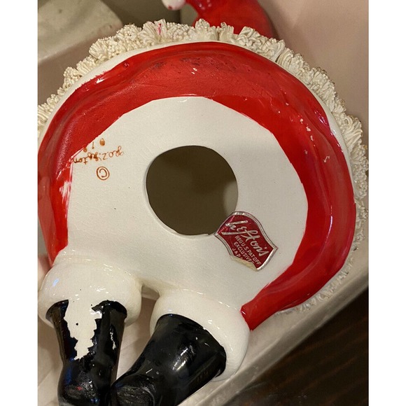 Vtg Lefton Spaghetti Trim Shelf Sitter Santa Clause 1950's 8" Ceramic Japan - Picture 8 of 12